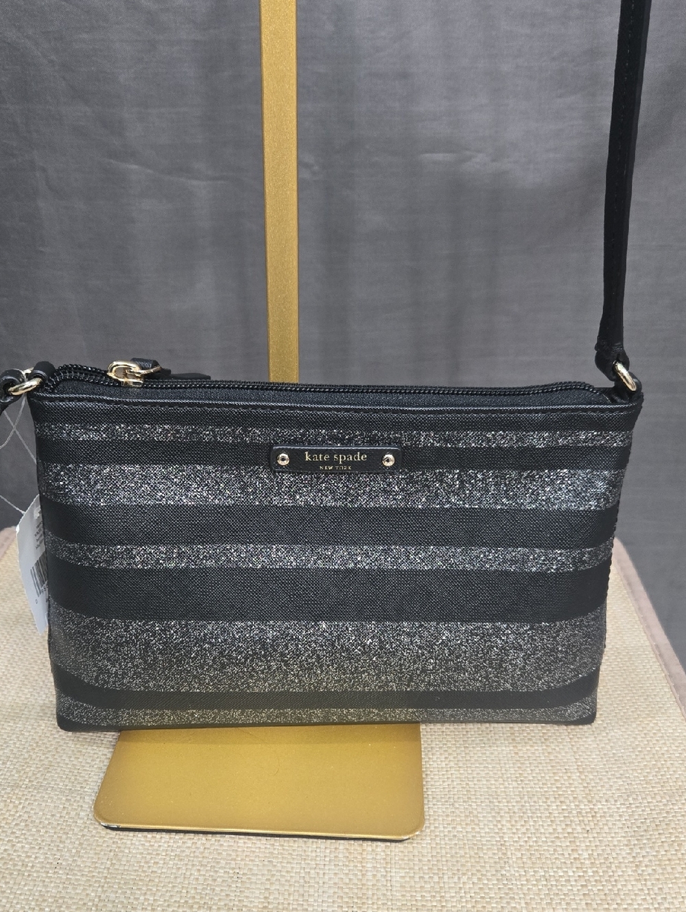 SALE! kate spade Black and Silver Glitter Stripe Crossbody